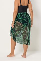 YOURS Plus Size Black & Green Tropical Leaf Wrap Beach Sarong | Yours Clothing 2