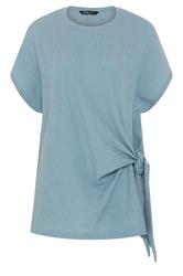 YOURS Curve Blue Side Knot Textured T-Shirt
