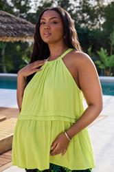 BUMP IT UP MATERNITY Plus Size Chartreuse Green Crinkle Halter Neck Top | Yours  3