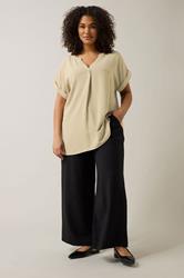EVANS Plus Size Natural Brown Button Front Short Sleeve Blouse | Evans 2