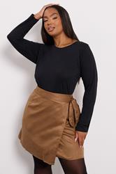 YOURS Plus Size Brown Faux Suede Wrap Mini Skirt | Yours Clothing 3