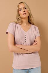LTS Tall Light Pink Cotton Short Sleeve Henley Top | Long Tall Sally 1