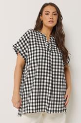YOURS Plus Size Natural Brown Check Overhead Half Placket Shirt | Yours Clothing 3