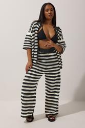 LIMITED COLLECTION Plus Size Black & White Stripe Crochet Wide Leg Trousers | Yours Clothing 1