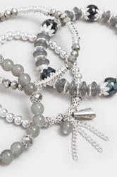 YOURSET 4 PACK Silver Tone Beaded Stretch Charm Bracelets | Yours Clothing 2