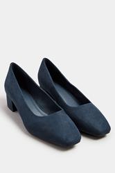 Navy Blue Faux Suede Mid Block Heel Court Shoes In Extra Wide EEE Fit | Yours Clothing 1