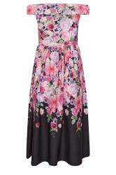 PixieGirl Black Floral Border Bardot Dress | PixieGirl 8