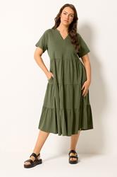 YOURS Plus Size Khaki Green Tiered Maxi Dress | Yours Clothing 1