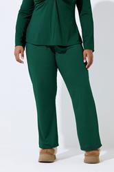 LIMITED COLLECTION Plus Size Forest Green Wide Leg Trousers | Yours Clothing 1