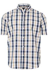 BadRhino Big & Tall Navy Blue & Tan Brown Short Sleeve Check Shirt