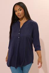 YOURS Plus Size Navy Blue Half Placket Ribbed Shirt | Yours Clothing 3
