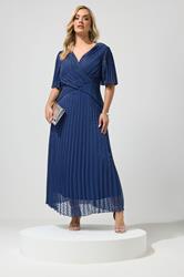 YOURS LONDON Plus Size Blue Pleated Wrap Maxi Dress | Yours Clothing 3