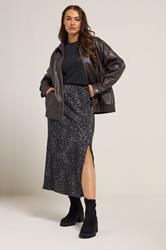 YOURS Plus Size Grey Leopard Print Textured Tube Skirt | Yours Clothing 1