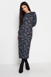 PixieGirl Petite Womens Navy Blue Ditsy Print Midi Dress | PixieGirl  3