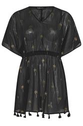 YOURS Plus Size Black Foil Palm Tree Beach Kimono | Yours Clothing 7