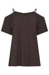 YOURS Curve Chocolate Brown Textured Cold Shoulder Top