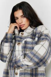 PixieGirl Petite Women's Blue Blurred Check Print Longline Shacket | PixieGirl 6