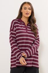 YOURS Plus Size Red Stripe Waffle Rugby Collar Top | Yours Clothing 3