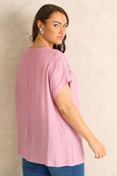 EVANS Plus Size Pink Lace Detail Short Sleeve Top | Evans  2
