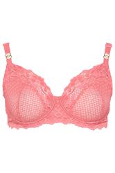 YOURS Plus Size Pink Fishnet Lace Underwired Bra | Yours Clothing 5