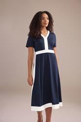 M&Co Navy Blue Colourblock Midi Dress | M&Co 1