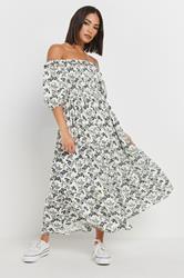 PixieGirl Petite Women's White Paisley Floral Tiered Bardot Dress | PixieGirl 3