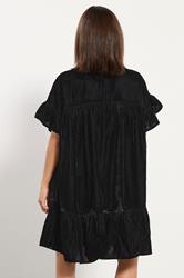 PixieGirl Petite Women's Black Velvet Frill Smock Mini Dress | PixieGirl 2