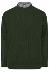 BadRhino Big & Tall Dark Green Cable Knit Mock Shirt Jumper