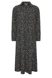 PixieGirl Petite Womens Black Heart Print Tiered Midi Dress | PixieGirl 5