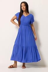 M&Co Petite Cobalt Blue Shirred Waist Maxi Dress | M&Co 3