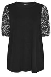 YOURS Curve Black Animal Print Sleeve Top
