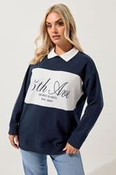 YOURS Plus Size Navy Blue '5th Avenue' Rugby Top | Yours Clothing 3