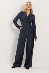 LTS Tall Navy Blue Open Collar Wide Leg Jumpsuit | Long Tall Sally 3