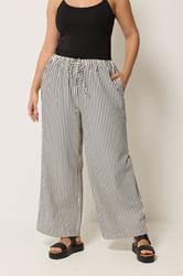 YOURS Plus Size Cream & Black Stripe Trousers | Yours Clothing 3