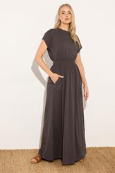 LTS Tall Women's Chocolate Brown Jersey Shirred Waist Cotton Maxi Dress | Long Tall Sally 3