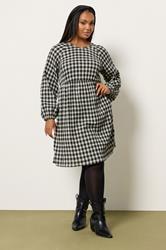 YOURS Plus Size Black Check Textured Smock Dress | Yours Clothing  4