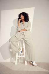 EVANS Plus Size Natural Brown Stripe Print Premium Linen Trousers | Evans 3