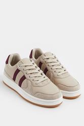 Natural Brown Padded Lace Up Trainers In Wide E Fit