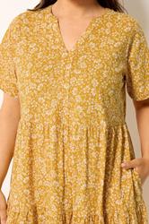 YOURS Plus Size Gold Yellow Floral Tiered Maxi Dress | Yours Clothing 4