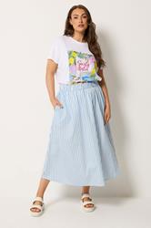 YOURS Plus Size Blue Stripe Poplin Skirt | Yours Clothing 1