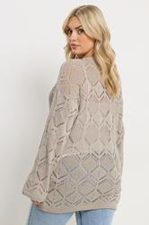 YOURS Plus Size Beige Brown Pointelle Knitted Jumper | Yours Clothing 2