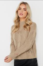 PixieGirl Petite Women's Beige Brown Cable Knit High Neck Jumper | PixieGirl 3
