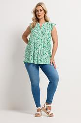 YOURS Plus Size Green Floral Pintuck Blouse | Yours Clothing 1
