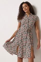 M&Co Black & Pink Floral Tie Waist Shirt Dress | M&Co 3