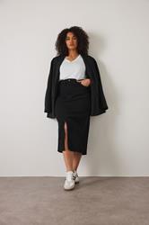 EVANS Plus Size Black Split Hem Denim Midi Skirt | Evans 3