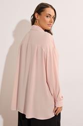 EVANS Plus Size Light Pink Dipped Hem Oversized Shirt | Evans 1