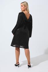 LIMITED COLLECTION Plus Size Black Velvet Bow Sequin Dress | Yours Clothing 1