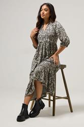 PixieGirl Petite Women's Grey Animal Print Collar Midi Dress | PixieGirl 1