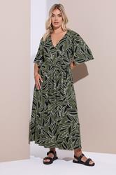 YOURS Plus Size Khaki Green Leaf Wrap Maxi Dress | Yours Clothing 1