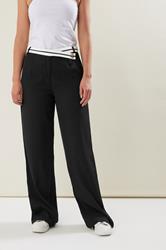 LTS Tall Black Cross Over Contrast Waistband Trousers | Long Tall Sally 2